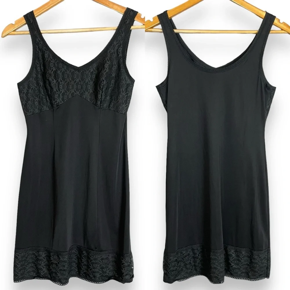Vintage Full Slip Black Lace Sissie Women Lingerie Retro Pin-Up Girl Classic - Picture 1 of 10
